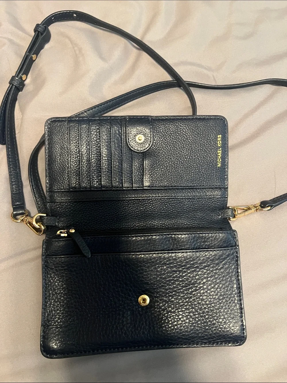 Michael Kors Navy Floral Studded Pebbled Leather Crossbody